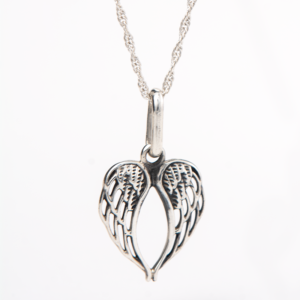 Sterling silver angel wing necklace with a detailed pendant, perfect for gifting or everyday wear, symbolizing love and protection