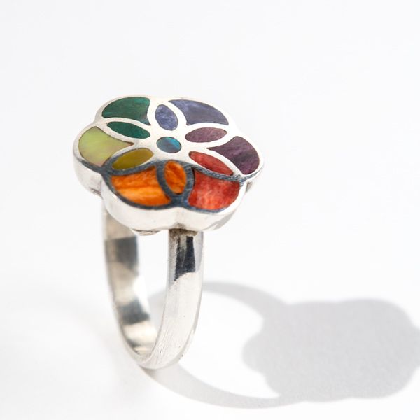 Flower Ring with Vibrant Stone Inlays