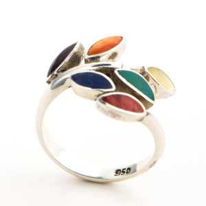 Handcrafted sterling silver ring with vibrant multi-stone inlays