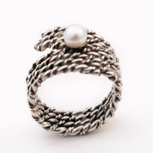 Twisted Band Pearl Ring