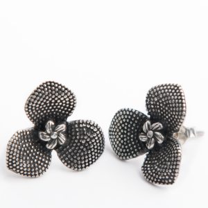 Oxidized Sterling Silver Flower Stud Earrings