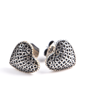 Textured Heart Sterling Silver Earrings