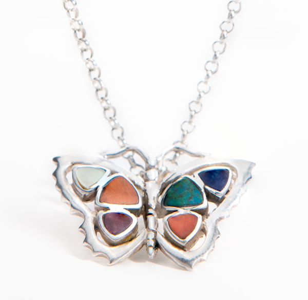 Butterfly Sterling Silver Necklace with Semi-Precious Stones