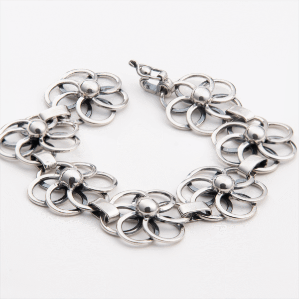 Sterling Silver Floral Link Bracelet
