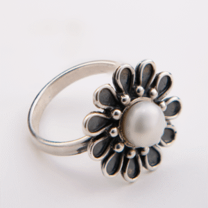 Handcrafted Sterling Silver Daisy Pearl Ring