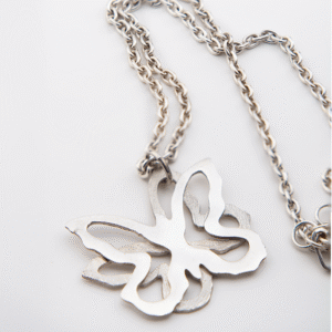 Peruvian Delight .950 sterling silver Mariposa Grande large openwork butterfly pendant necklace with brushed matte finish on heavy rolo chain, front view