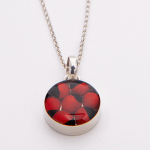 Peruvian Delight .950 sterling silver Huayruro Seed Necklace with round resin-set seed pendant on rolo chain