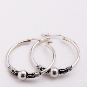 Peruvian Delight .950 sterling silver African hoops earrings with oxidized wire wrap and silver bead