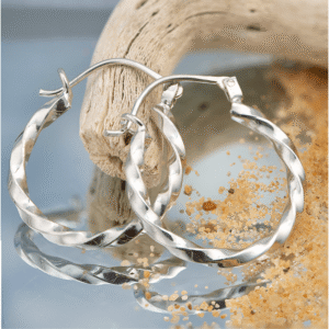 Peruvian Delight .950 sterling silver Twist hoop earrings with hand-twisted rope wire and oxidized finish, latch-back closure