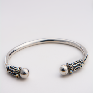 Peruvian Delight .950 sterling silver African Scroll Sphere Cuff Bracelet with oxidized scrollwork collars and polished ball terminals