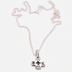 Peruvian Delight .950 sterling silver Chakana Inca cross pendant necklace with oxidized center cross and geometric Andean border motif on curb-link chain