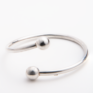 Peruvian Delight .950 sterling silver Twin Sphere Open Cuff Bracelet with high-polish ball terminals, adjustable open cuff,