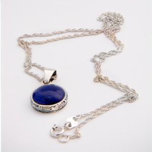 lapis lazuli pendant necklace .950 sterling silver