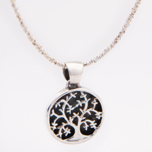 Peruvian Delight .950 sterling silver Roots & Branches Tree of Life Necklace with high-relief oxidized round medallion pendant and faceted sparkle chain
