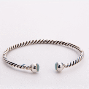 Peruvian Delight .950 sterling silver Twisted Rope Cuff bracelet with dual oval amazonite cabochon ends, open twisted bangle, handcrafted Peru
